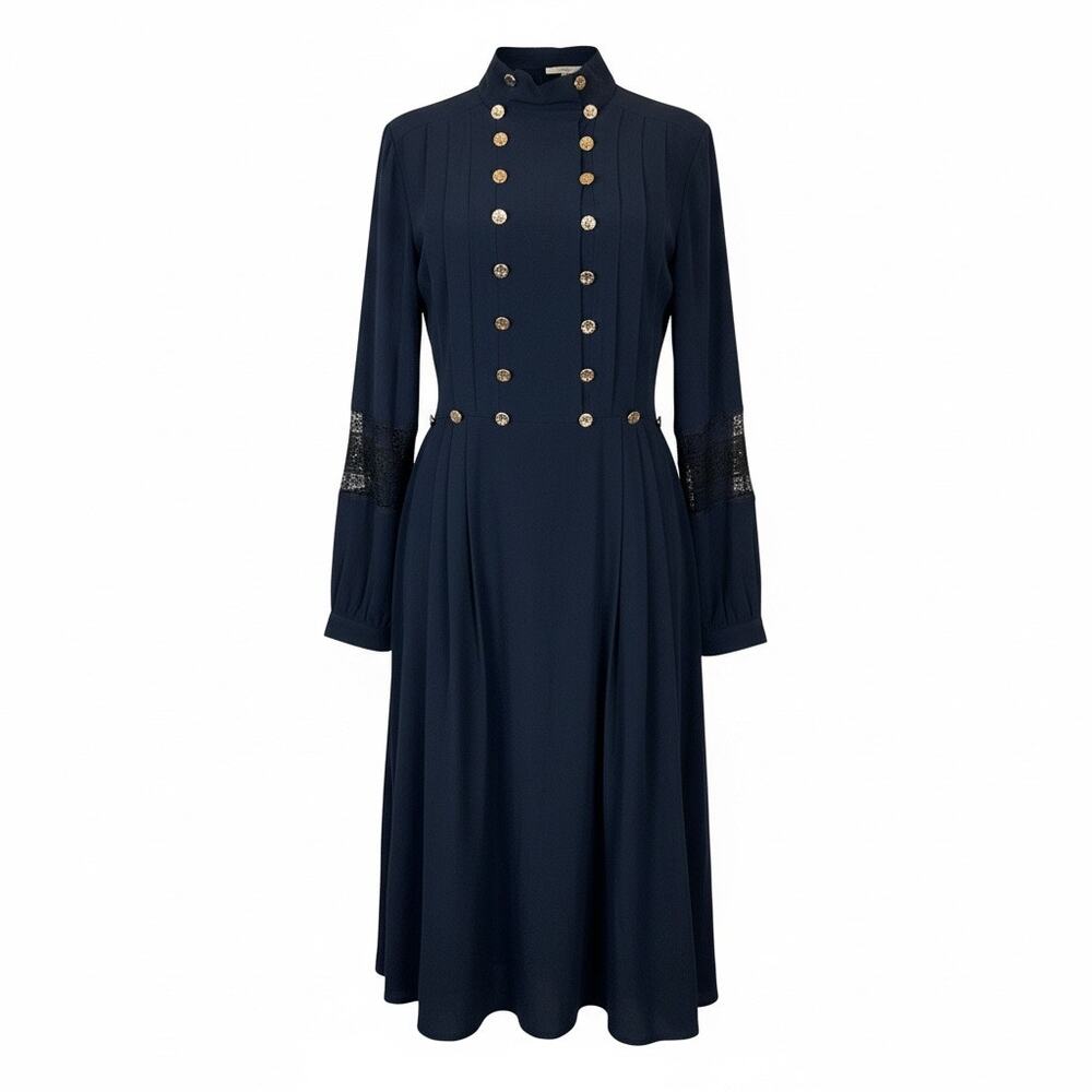 Harper Military Style Button Bib Front dress Navy Blue Womens Small